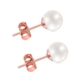 HAINBAG 6mm Pearl Earrings for Women, Handpicked Freshwater Pearl Stud Earrings Hypoallergenic 18K Rose Gold Vermeil Sterling Silver Earrings Studs