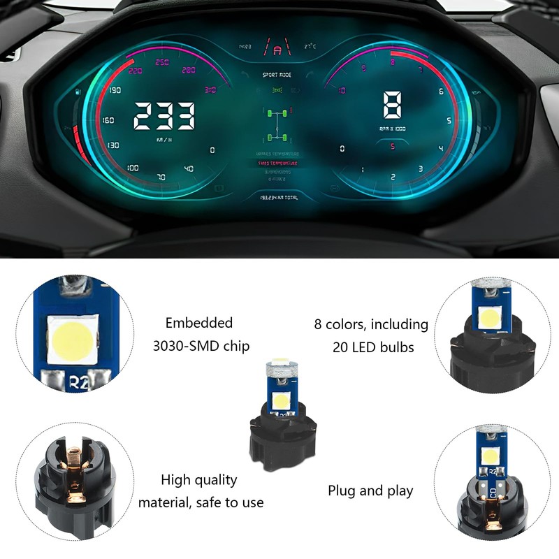 Hbxdeco 20PCS T5 LED Lights for Car Dashboard with Twist