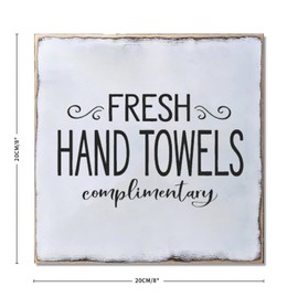 Wood Sign Hanging Wall Decoration Farmhouse Fresh Hand Towels Wall Art for Living Room Kitchen Batheroom Bedroom Office School 7x7inch