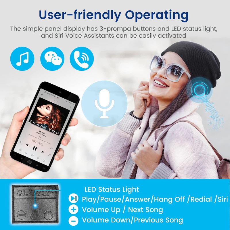 blueear Bluetooth Beanie Hat Bluetooh 5.2 Headphone Wireless Winter Knit