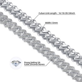 LMWTJE Mens Cuban link Chains Iced Out Miami Cuban Necklace Bling Diamond Hip Hop Jewelry for Men Women 13mm Silver 18 inch