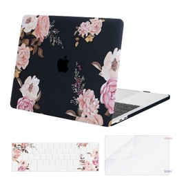 MOSISO Compatible with MacBook Pro 13 inch Case M2 2025, 2024, 2023, 2022-2016 A2338 M1 A2251 A2289 A2159 A1989 A1708 A1706, Plastic Peony Hard Shell Case&Keyboard Cover&Screen Protector, Black