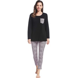 Amorbella Pyjamas for Women Cotton, Women Ultra Soft Pajamas, Ladies Long Sleeve Lounge Set(Black & White, Medium)