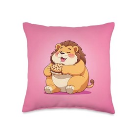 Chubby Fat Lion Cookie Lover Funny Animal Humor Design Print Throw Pillow