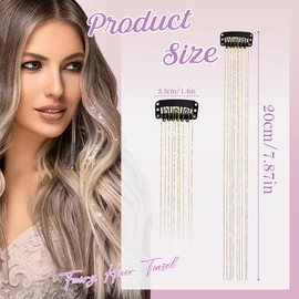 Dalababa 12 Pcs Hair Tinsel Kit, Fairy Clip in Hair Extensions, Glitter Sparkle Party Dazzle Highlights Accessories for Women Girls Party Festival - Silver