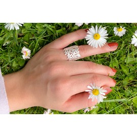 SILBERMOOS Women's Ring Flower Blossom Ornament Flower Meadow Wide 925 Sterling Silver, Sterling Silver, Not applicable