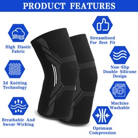 UZSUZZ Knee Support, 2 Pack Knee Brace Support for Men and Woman, Elastic Breathable Compression Knee Sleeves for Arthritis, Joint Pain, Ligament Injury, Meniscus Tear, Tendonitis, Sports