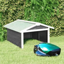 Heemab Robotic Lawn Mower Garage Solid Firwood Protection Outdoor Use Gray and White