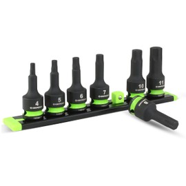 GRIPEDGE Tools | 7-PC - 3/8" Dr Short Metric Impact R.P.T. Hex Driver Set | Sizes 4, 5, 6, 7, 8, 10, 11 MM| Made With Cr-Mo Steel | Includes Premium Aluminum Socket Rail |