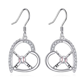 Baseball Earrings S925 Sterling Silver Baseball Heart Earrings Dangle Sport Drop Earrings Baseball Themed Jewelry Gift For Women Mom Baseball Coach Gifts