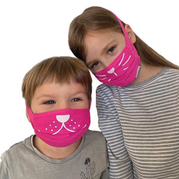 Trunki Kids Reusable Washable Face Masks - Antibacterial, Lightweight and Breathable Fabric with Adjustable Velcro Comfort Band: Cat & Dog (Pink)