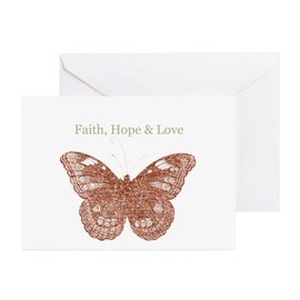 CafePress Faith, Hope, Love Peach Butterfly Folded Greeting Cards (10-pack) Glossy