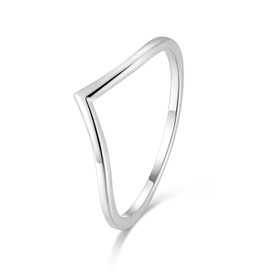 SHINYSO 925 Sterling Silver Rings for Women V Shaped Thin Stacking Wedding Band Rings High Polish Plain Dome Rings Comfort Fit Size 9