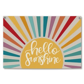 TWRVI Hello Sunshine Canvas Banner, Boho Abstract Colorful Sunshine Wall Decor for Home Living Room Bedroom Office, Boho Wall Hanging Banner Flag, 30x20 Inch
