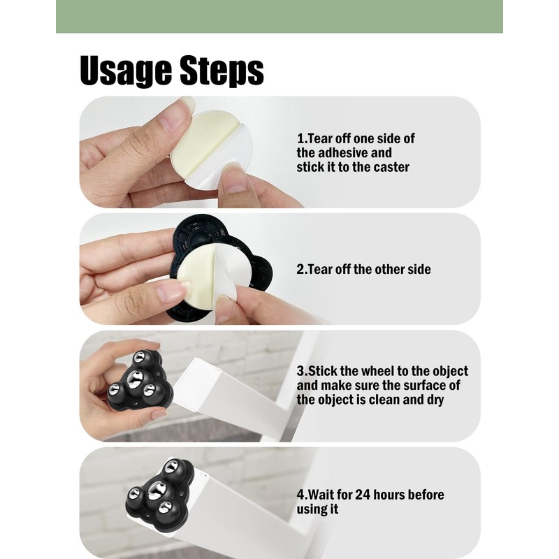 Self Adhesive Caster Wheels, Appliance Rollers for Kitchen Appliances, 2.4
