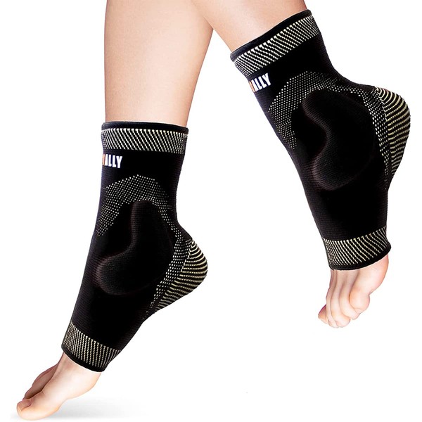NeoAlly Copper Ankle Support Brace Compression Sleeve with Silicone Gel Reduce Foot Swelling Pain Relief from Plantar Fasciitis and Achilles Tendon (Medium - 1 Pair)