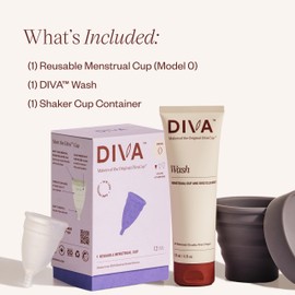 Diva Cup, Diva Wash & Diva Shaker Combo Pack - Medical Grade Silicone Cup for Period Care - Period Cup Wash - Shaker for On-The-Go Cleansing - Cup Model 0 (for Slim Vaginal Canals & First-Time Users)