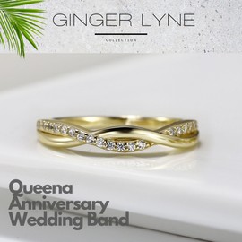 Half Eternity Twisted Wedding Band for Women by Ginger Lyne, 14K Gold 925 Sterling Silver Wedding Rings CZ Stackable Rings, Promise Ring for Her Anniversary Cubic Zirconia Engagement Rings for Women