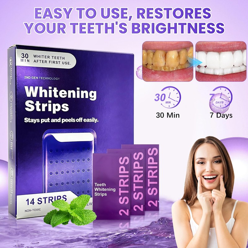 2Pcs Purple Teeth Whitening Strips, Gentle Daily Purple Whitening Strips,