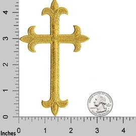 Laughing Lizards Gold Cross Patch (2-Pack) Religious Iron On Patches Embroidered Patch Applique - Embellishments for Clothing, Jackets, Backpacks, and Decorations (Gold Cross)