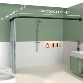 Anvuda Black Shower Curtain Rod L Shaped, Curved Shower Rod 28-39 X 43-67 Inch, Adjustable Shower Rods for Bathroom, Stainless Drilling Heavy Duty Corner Shower Curtain Rods for Bathroom Tub