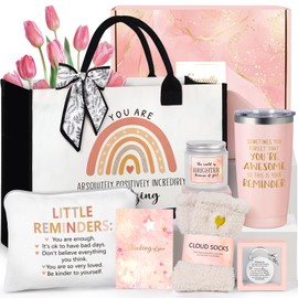 Inspirational Gifts for Women, Motivational Gifts Encouragement Gifts Cheer Up Christmas Birthday Gift with Positive Affirmations Little Reminders Tote Bag for Her Sister Best Friend Coworker Pink