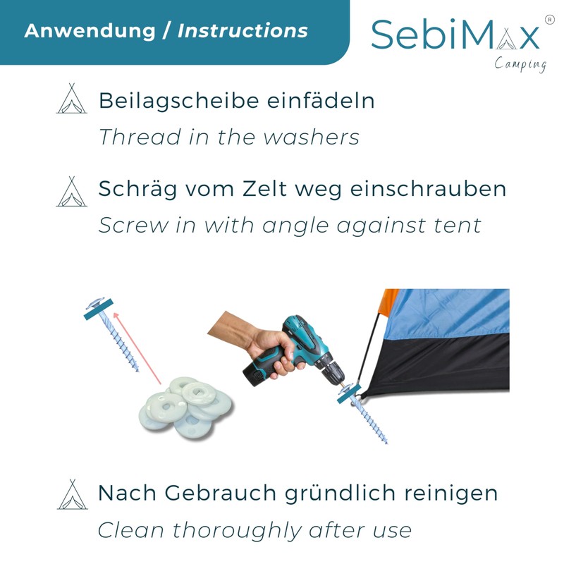 SebiMax® Screw Pegs Camping Set 160-10 Pieces 160 mm -