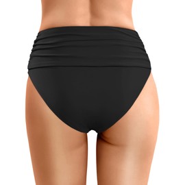 Swimming Trunks Women's Bikini Bottoms Women's Black High Bikini Briefs with High Waistband Retro Ruched Tummy Control Swimming Trunks Beach Shorts Large Sizes Women's Bikini Briefs Swimming Shorts