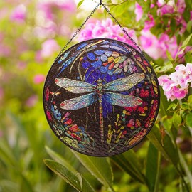 Stained Glass Window Hanging,Large Dragonfly Suncatcher,12 inch Stained Glass Suncatcher,Dragonfly Home Decor for Indoor Window,Hand Glass Panel Sun Catcher