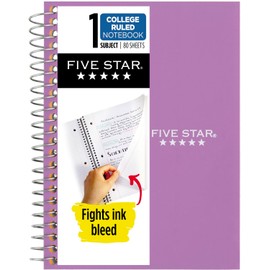 Five Star Spiral Notebook, 1 Subject, College Ruled Paper, 7" x 4-3/8", Personal Size, 80 Sheets, Purple (450048CF1-ECM)