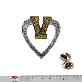 Creative Pewter Designs Gold Plated V Letter Heart Pin LG022