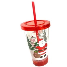 Lighted Christmas Tumblers for Kids, Set of 2 – 19 oz Cups in Red with Santa and Green with Reindeer, Includes Matching Lids and Straws – Fun and Festive Holiday Drinkware