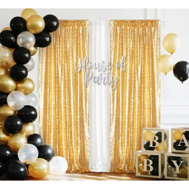 Juya Delight 2PCS 2FTx8FT Gold Sequin Curtains - Glitter Photo Backdrop for Party Birthday Wedding Wall Decoration