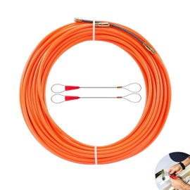 Cable Retraction Aid, 20 m x 4 mm Pull Wire for Empty Pipes, with 2 Guide Springs, Pull Wire Retractable Spiral, Nylon Retractable Spiral for Cable Laying, Empty Pipes (Orange Colour)