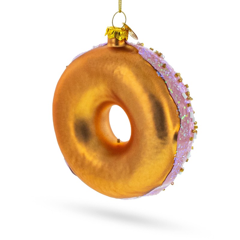 Pink Glazed Doughnut Blown Glass Christmas Ornament