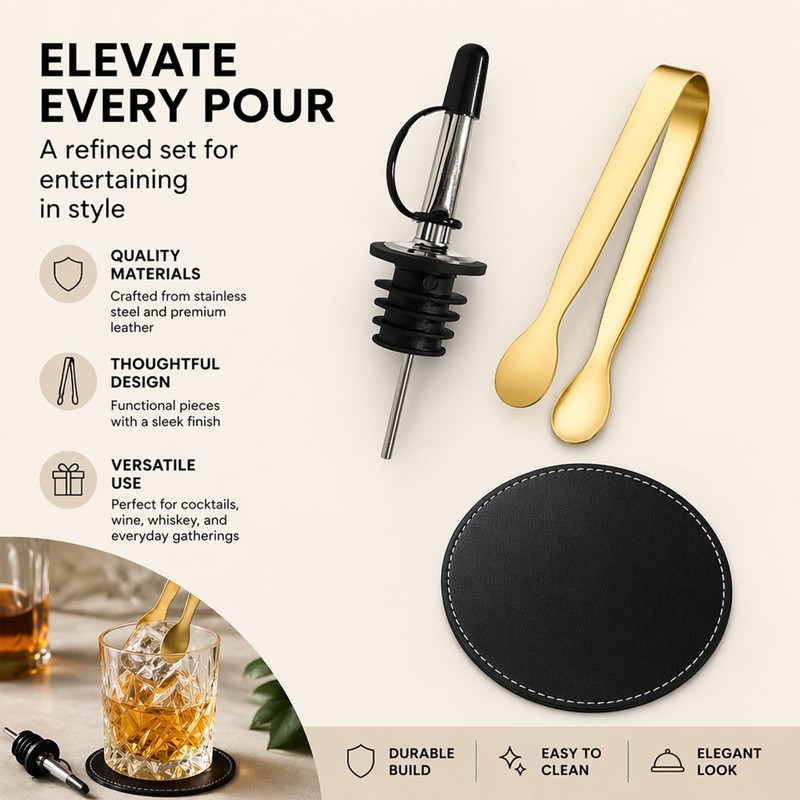 Wine Serving Set - Gold Tongs - Bottle Pourer -
