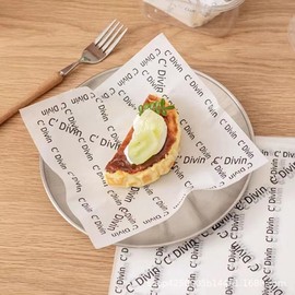 100Pcs Wax Paper Sheets for Food, Basket Liners Food Picnic Paper Sheets Greaseproof Deli Wrapping Sheets,BBQ paper,White background with printed French text (7.1×7.1 in)