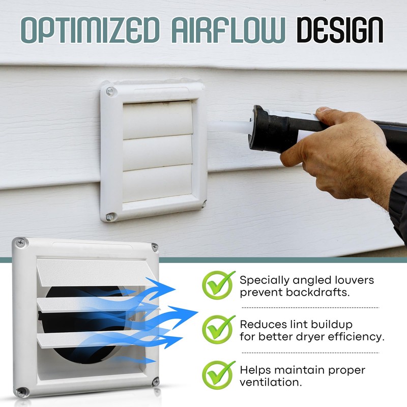 Saillong 4 inch Dryer Vent Louvers, 6 Pack White Dryer