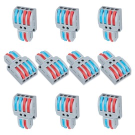Innfeeltech 10 Pcs Connecting Terminal, SPL-42 Connection Clamp, with 2 In 4 Out Lever Compact Cable Connector for Flexible and Rigid Conductors