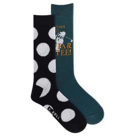 K. Bell Golf Crew Socks Box-2 Pairs-Fun Sport Classic Novelty Gifts, Down to Par Tee (Black), Men's Shoe Size: 6-12