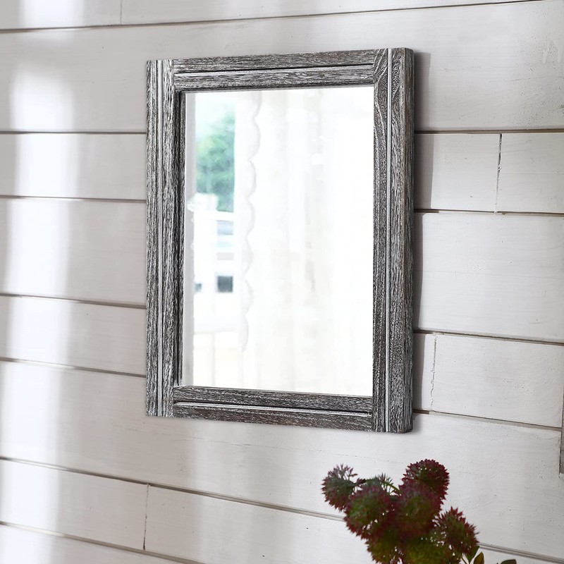 AAZZKANG Rustic Mirror Wood Framed Wall Mirror 20"x16" Rectangle Decorative