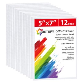 Simetufy 12 Pack 5x7 Inch Canvas Boards for Painting, Blank Canvases for Painting, Gesso Primed Acid-Free 100% Cotton Canvas Panels for Acrylics Oil Watercolor Tempera Paint