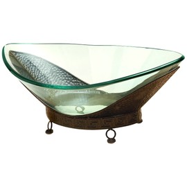 Deco 79 Glass Bowl Metal Stand, 24 by 8-Inch