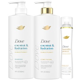Dove Shampoo & Conditioner Set, Coconut & Hydration, with Dove Flexible Hold Hairspray, Compressed Micro Mist – Deep Hydration for Revitalizing Dry, Damaged Hair & Styling (3 Piece Set)