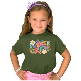 4th Grade Groovy Daisy First Day of School T-Shirt Back to School 1st Day of School Outfit Military Green Shirt Youth Large