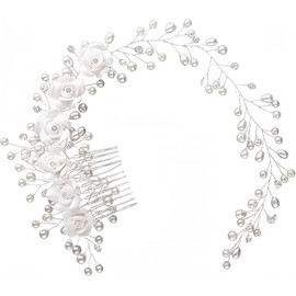 SAIPOM Bridal Pearl Hair Comb, Crystal & Pearl Hair Slides for Women, White, 5 x 2.3 Inches, Perfect for Weddings, Formal Events, Special Occasions