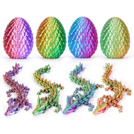 4PCS 3D Printed Dragon Eggs with Dragon Inside Articulated Crystal Dragon Mystery Dragon Egg Fidget Toy Surprise 3D Printed Animals Set ((Multicolor4-4pcs))