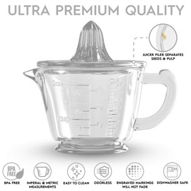CuttleLab Glass 2-Cup Juicer (Clear) - Lemon and Lime Manual Squeezer, Citrus Reamer
