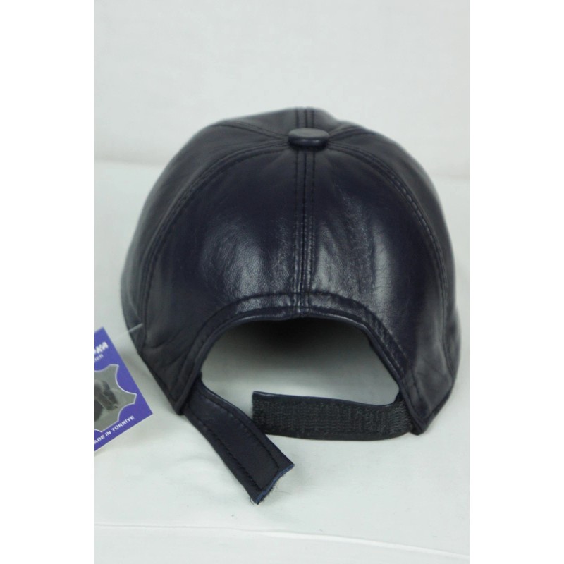 Bahar NAVY 100% GENUINE LAMBSKIN LEATHER Baseball Cap Hat Biker