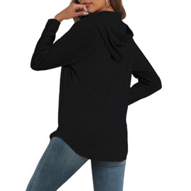 Poetsky Hoodies for Women Pullover V Neck Long Sleeve Lightweight Sweatshirts (Black L)